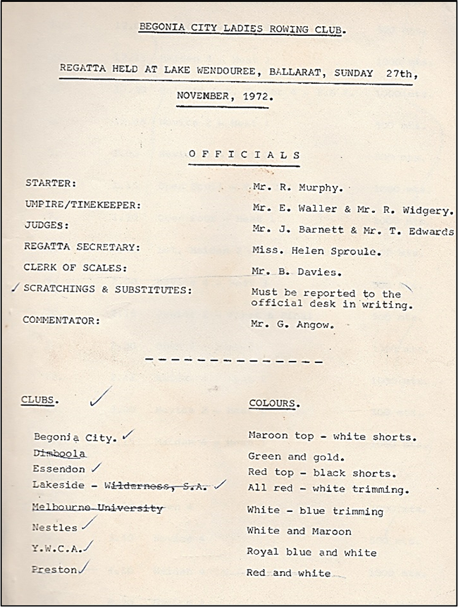 1972 regatta program officials page
